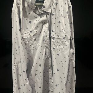 Hooey Kids Star Pattern Button Down Shirt - White and Black